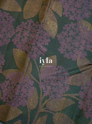 The Hydrangea Weave Kanjeevaram in Pine Green