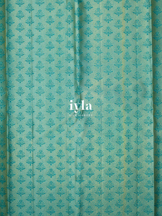 The Hydrangea Weave Kanjeevaram in Pine Green