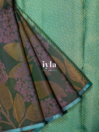 The Hydrangea Weave Kanjeevaram in Pine Green