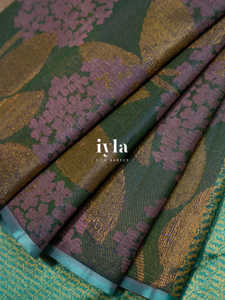 The Hydrangea Weave Kanjeevaram in Pine Green