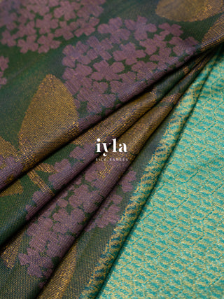 The Hydrangea Weave Kanjeevaram in Pine Green