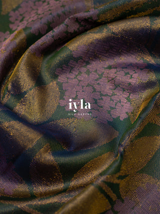 The Hydrangea Weave Kanjeevaram in Pine Green