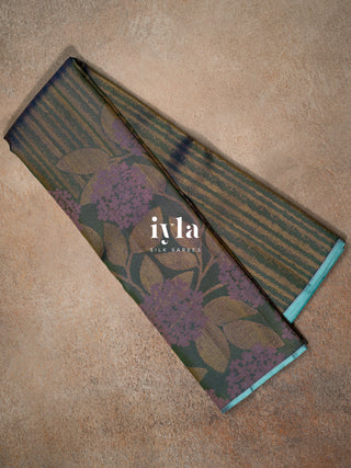 The Hydrangea Weave Kanjeevaram in Pine Green