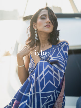 Pre-Order | The Art Deco Bloom Kanjeevaram in Ocean Sapphire