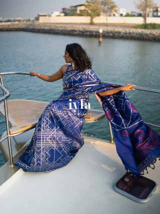 Pre-Order | The Art Deco Bloom Kanjeevaram in Ocean Sapphire