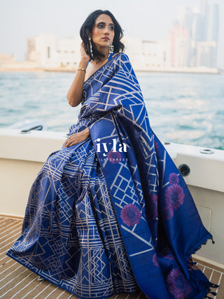 Pre-Order | The Art Deco Bloom Kanjeevaram in Ocean Sapphire