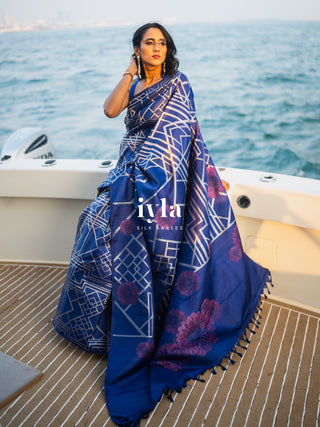 Pre-Order | The Art Deco Bloom Kanjeevaram in Ocean Sapphire