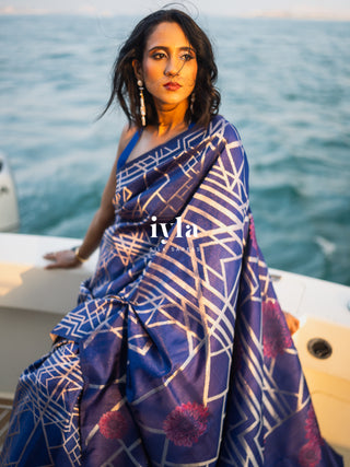 Pre-Order | The Art Deco Bloom Kanjeevaram in Ocean Sapphire