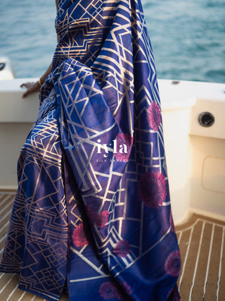 Pre-Order | The Art Deco Bloom Kanjeevaram in Ocean Sapphire