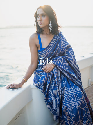 Pre-Order | The Art Deco Bloom Kanjeevaram in Ocean Sapphire