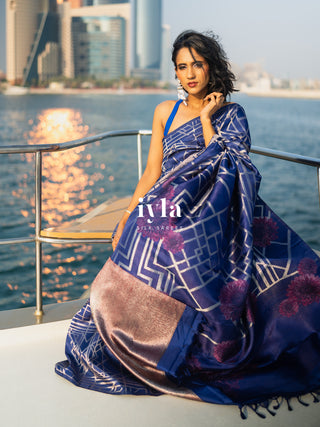 Pre-Order | The Art Deco Bloom Kanjeevaram in Ocean Sapphire