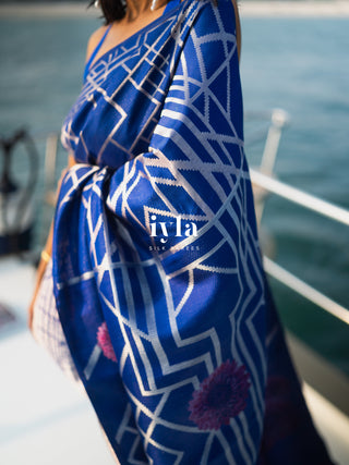 Pre-Order | The Art Deco Bloom Kanjeevaram in Ocean Sapphire