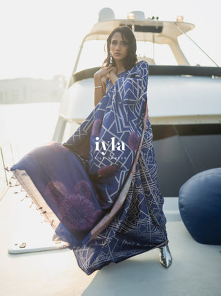 Pre-Order | The Art Deco Bloom Kanjeevaram in Ocean Sapphire