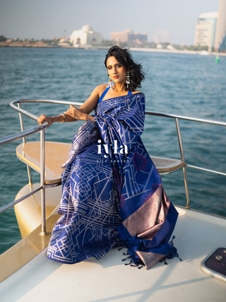 Pre-Order | The Art Deco Bloom Kanjeevaram in Ocean Sapphire