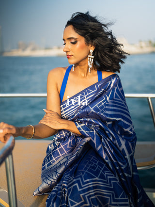 Pre-Order | The Art Deco Bloom Kanjeevaram in Ocean Sapphire