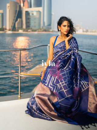 Pre-Order | The Art Deco Bloom Kanjeevaram in Ocean Sapphire