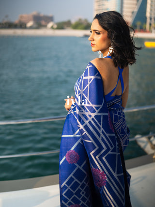 Pre-Order | The Art Deco Bloom Kanjeevaram in Ocean Sapphire