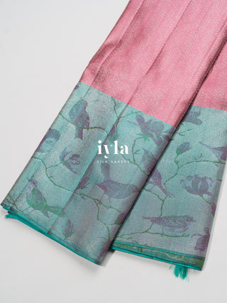 The Birds on Blooming Magnolia Silk Saree