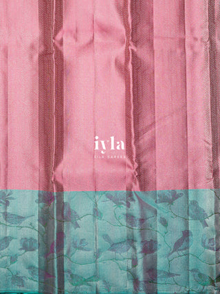 The Birds on Blooming Magnolia Silk Saree