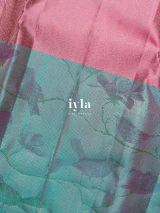 The Birds on Blooming Magnolia Silk Saree