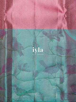 The Birds on Blooming Magnolia Silk Saree