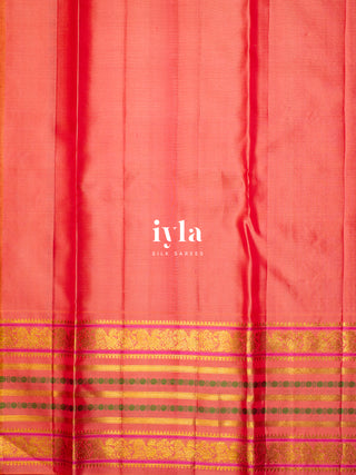 The Kalamkari Bird Garden Kanjeevaram in Peach Orange