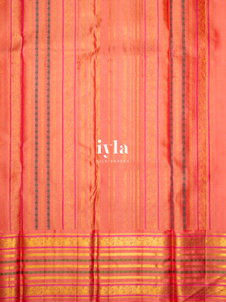 The Kalamkari Bird Garden Kanjeevaram in Peach Orange