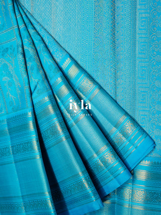 The Birds of Paradise Kanjeevaram in Deep Sky Blue