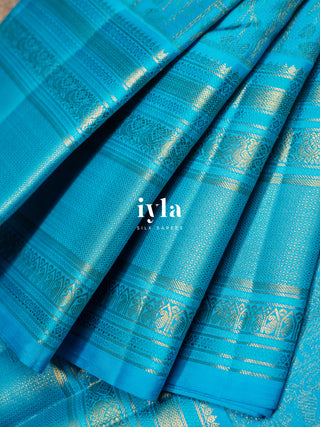 The Birds of Paradise Kanjeevaram in Deep Sky Blue