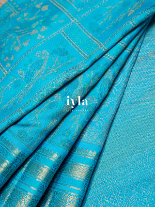 The Birds of Paradise Kanjeevaram in Deep Sky Blue