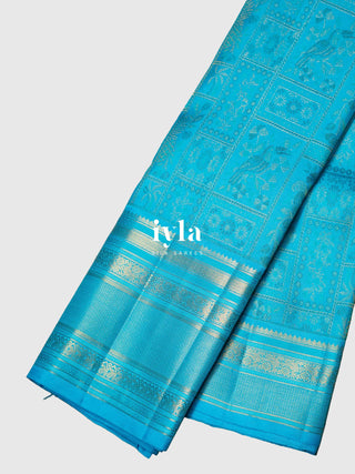 The Birds of Paradise Kanjeevaram in Deep Sky Blue