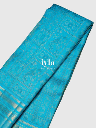 The Birds of Paradise Kanjeevaram in Deep Sky Blue