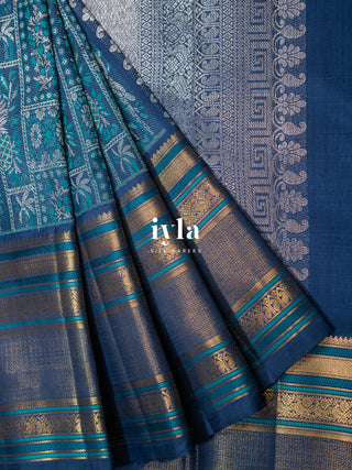 The Birds of Paradise Kanjeevaram in Space Blue