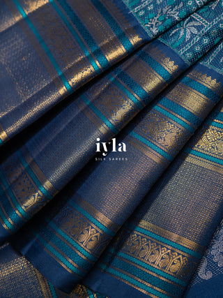 The Birds of Paradise Kanjeevaram in Space Blue