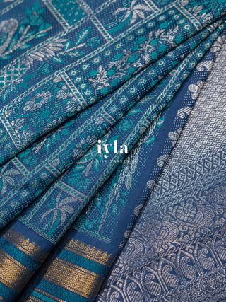 The Birds of Paradise Kanjeevaram in Space Blue