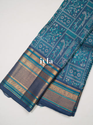 The Birds of Paradise Kanjeevaram in Space Blue