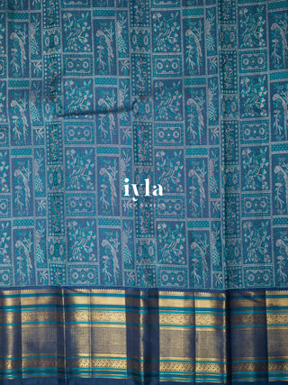 The Birds of Paradise Kanjeevaram in Space Blue