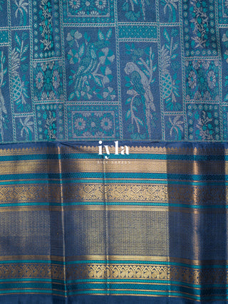 The Birds of Paradise Kanjeevaram in Space Blue