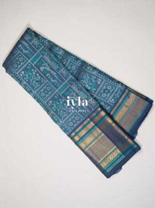 The Birds of Paradise Kanjeevaram in Space Blue