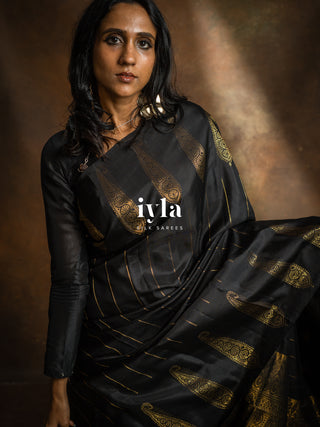 The Obsidian Black Paisley Kanjeevaram
