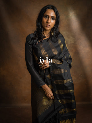 The Obsidian Black Paisley Kanjeevaram