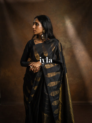The Obsidian Black Paisley Kanjeevaram