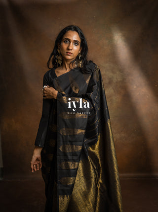 The Obsidian Black Paisley Kanjeevaram