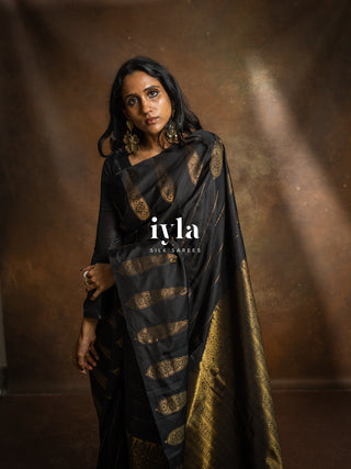 The Obsidian Black Paisley Kanjeevaram
