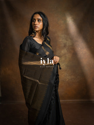The Obsidian Black Paisley Kanjeevaram
