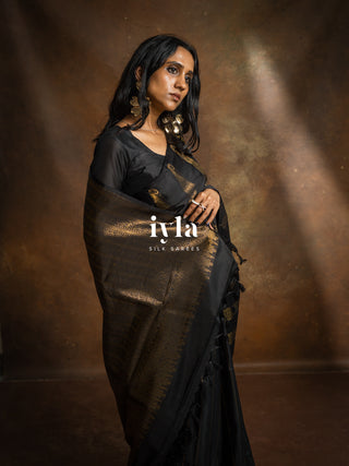 The Obsidian Black Paisley Kanjeevaram