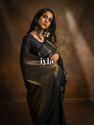 The Obsidian Black Paisley Kanjeevaram