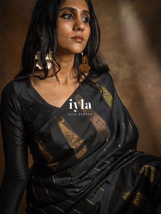 The Obsidian Black Paisley Kanjeevaram