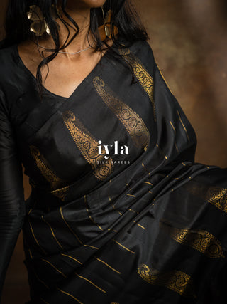 The Obsidian Black Paisley Kanjeevaram