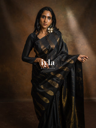 The Obsidian Black Paisley Kanjeevaram